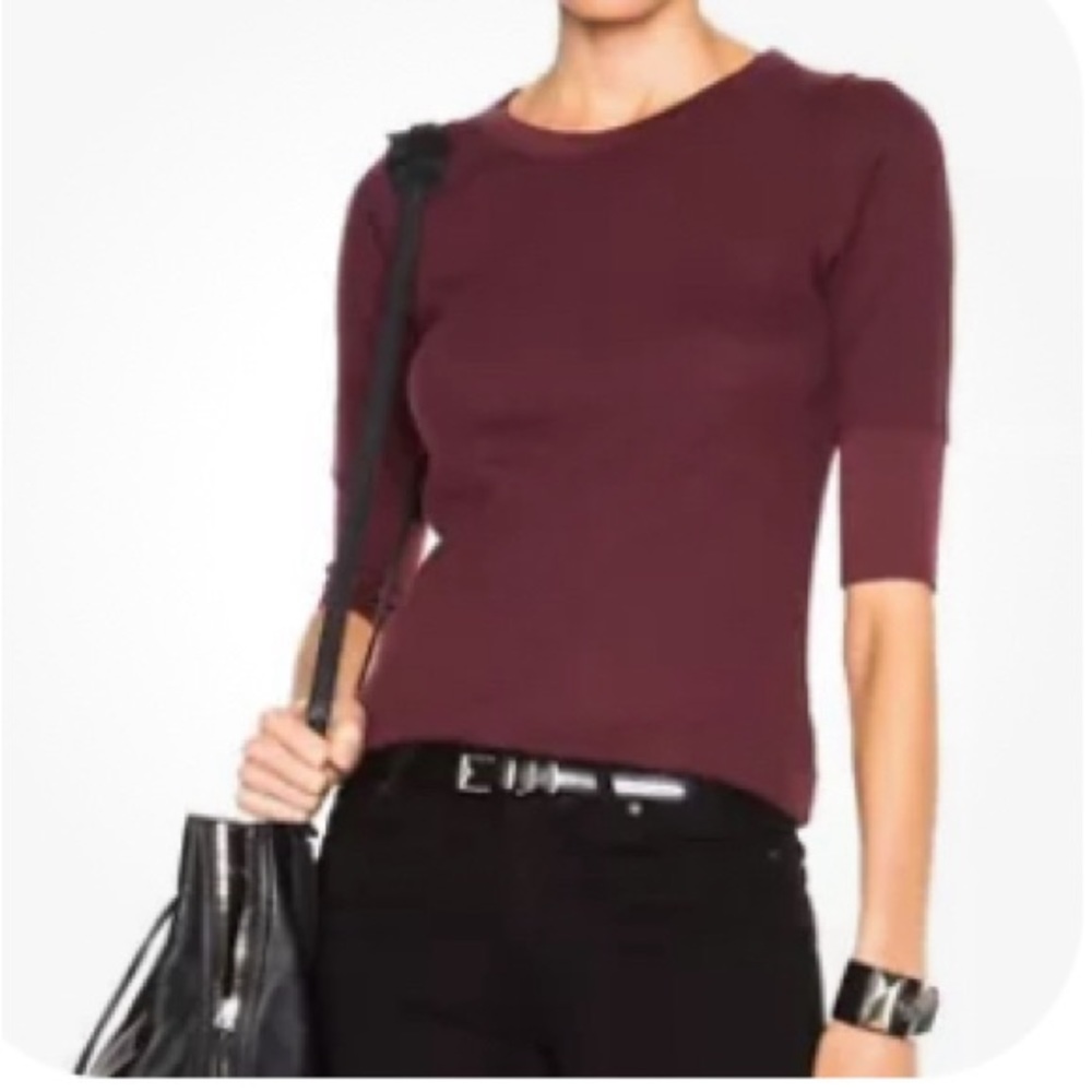 IRO Jeans Ribbed Essential Elbow Sleeve Burgundy Wool Pullover Top